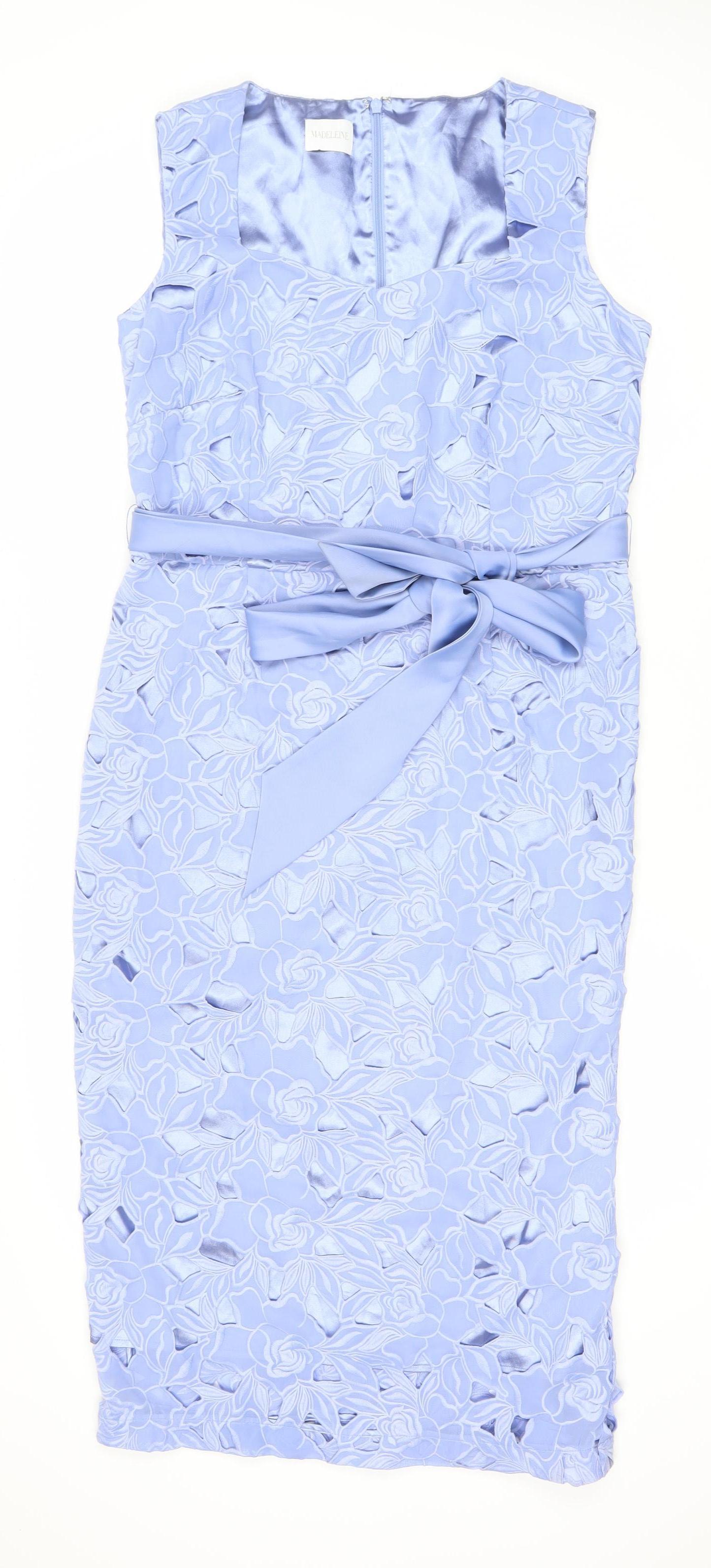 Madeline Women's Blue Floral Sheath Dress Size 12