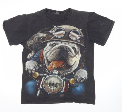Thanabat Men's Black M Biker Bulldog Graphic T-Shirt