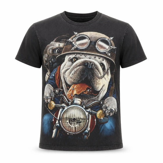 Thanabat Men's Black M Biker Bulldog Graphic T-Shirt
