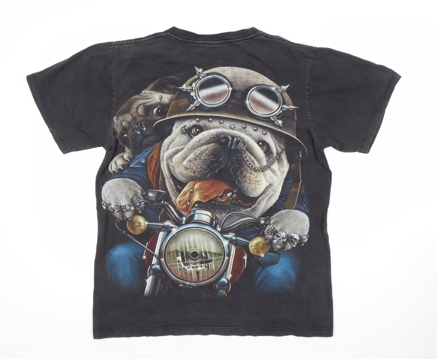 Thanabat Men's Black M Biker Bulldog Graphic T-Shirt