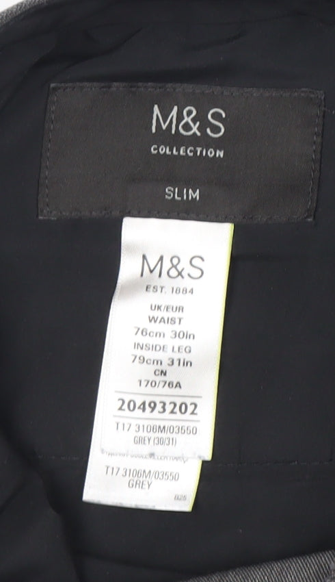 Marks & Spencer Men's Grey Slim Trousers 30W 31L