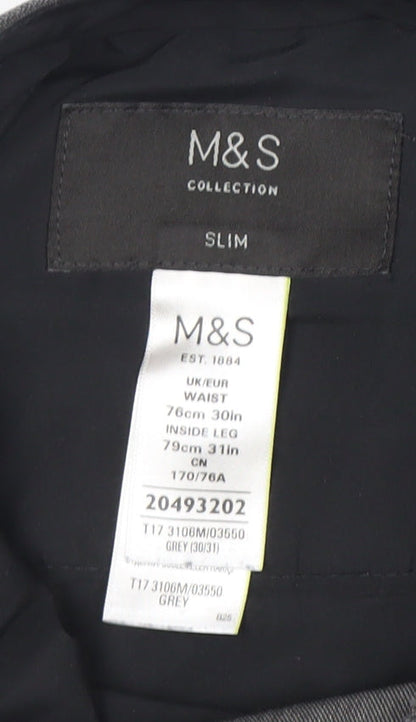 Marks & Spencer Men's Grey Slim Trousers 30W 31L