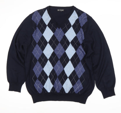 Marks and Spencer Men’s Blue Argyle V-Neck Jumper XL