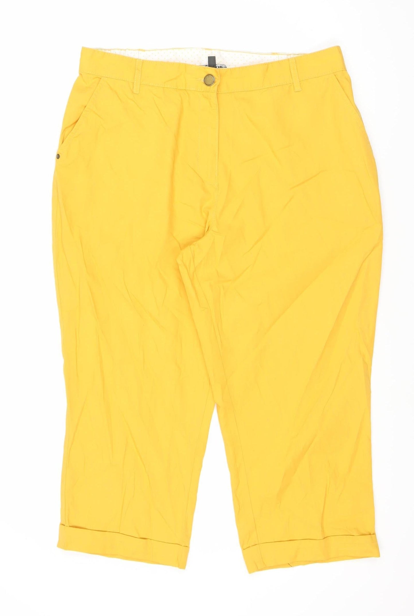 Bonmarché Women's Yellow Cotton Cropped Trousers Size 14
