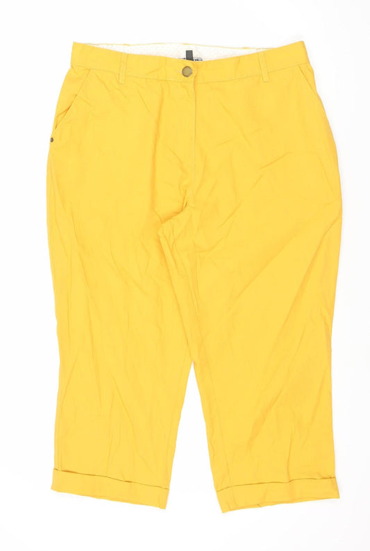 Bonmarché Women's Yellow Cotton Cropped Trousers Size 14