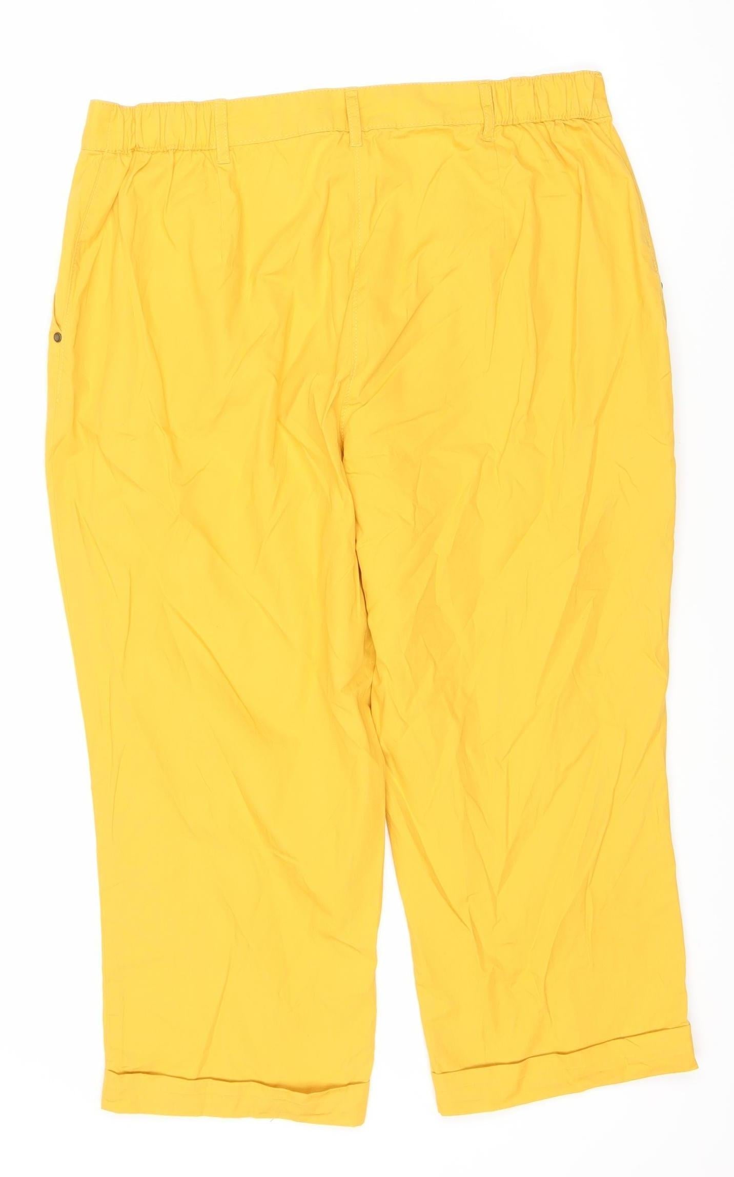 Bonmarché Women's Yellow Cotton Cropped Trousers Size 14