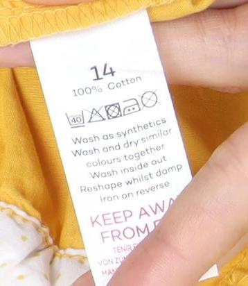 Bonmarché Women's Yellow Cotton Cropped Trousers Size 14