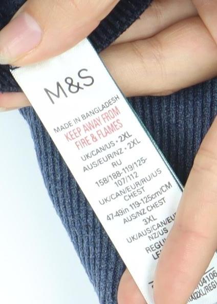 Marks and Spencer Men's Blue 2XL Full Zip Striped Jumper