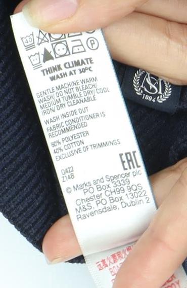 Marks and Spencer Men's Blue 2XL Full Zip Striped Jumper