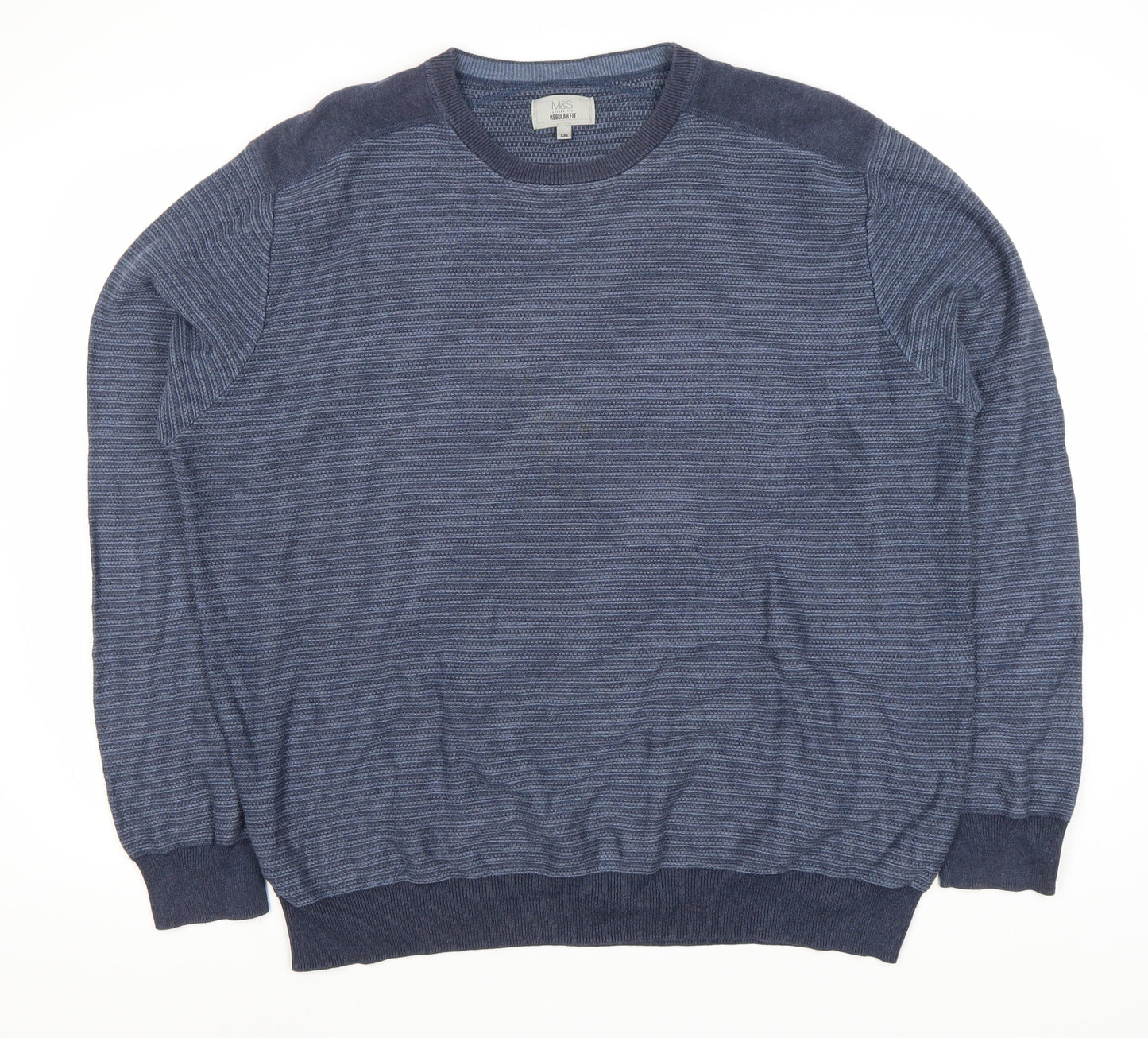 Marks and Spencer Men's Blue Striped 2XL Pullover Jumper