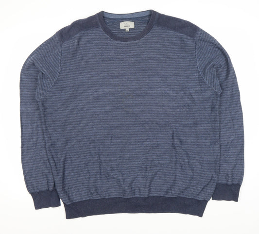Marks and Spencer Men's Blue Striped 2XL Pullover Jumper