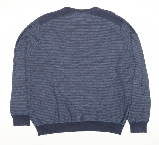 Marks and Spencer Men's Blue Striped 2XL Pullover Jumper