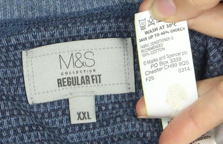 Marks and Spencer Men's Blue Striped 2XL Pullover Jumper