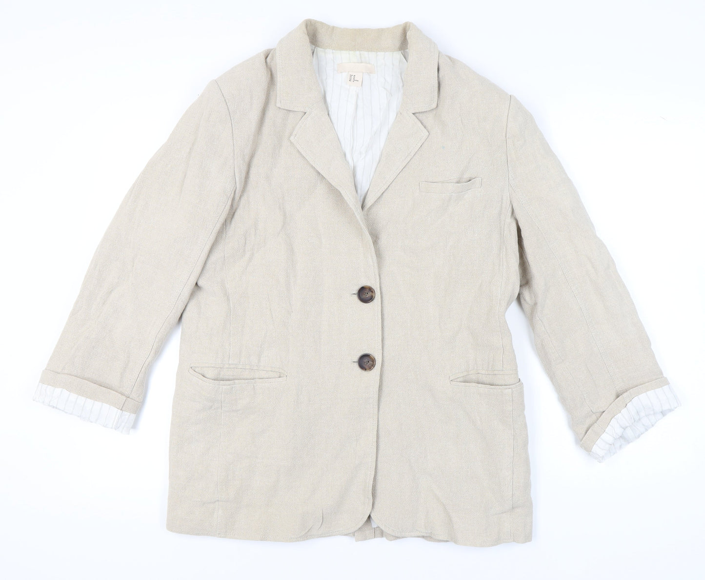 H&M Beige Women's Blazer, Size 12, Linen Blend, Lined