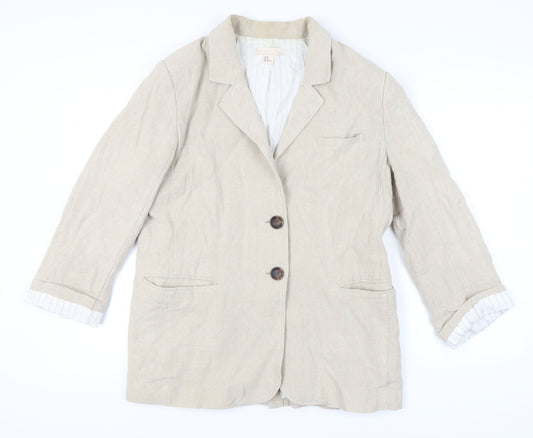 H&M Beige Women's Blazer, Size 12, Linen Blend, Lined