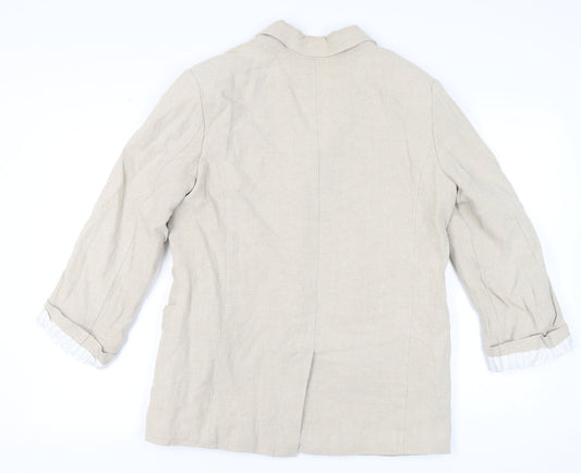 H&M Beige Women's Blazer, Size 12, Linen Blend, Lined