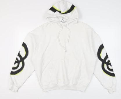 Zara Unisex White Pullover Hoodie, Size S, Cotton Blend