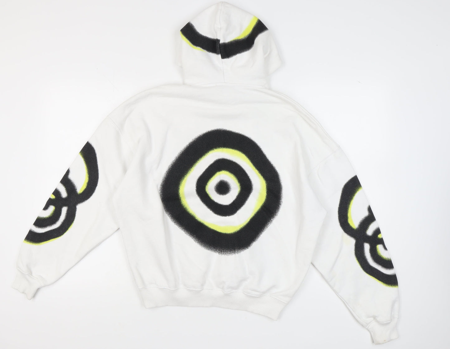 Zara Unisex White Pullover Hoodie, Size S, Cotton Blend