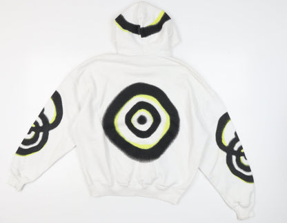 Zara Unisex White Pullover Hoodie, Size S, Cotton Blend