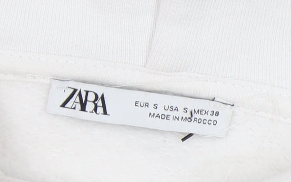 Zara Unisex White Pullover Hoodie, Size S, Cotton Blend