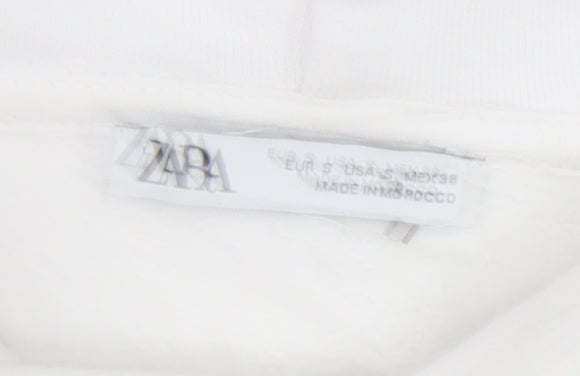Zara Unisex White Pullover Hoodie, Size S, Cotton Blend