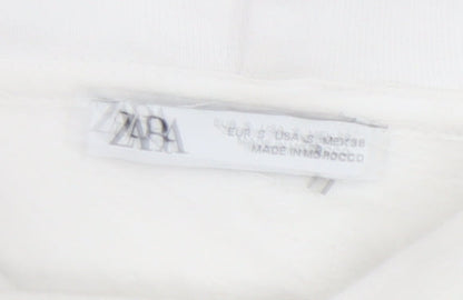 Zara Unisex White Pullover Hoodie, Size S, Cotton Blend