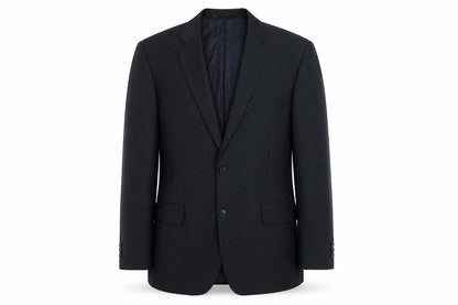 Front view of Vaughan Davies Men's Blue Striped Blazer, Size 42S Excellent