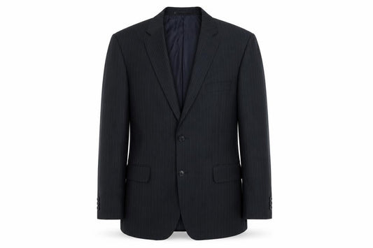 Front view of Vaughan Davies Men's Blue Striped Blazer, Size 42S Excellent