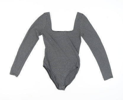 Miss Selfridge Women's Black Striped Bodysuit, Size 12