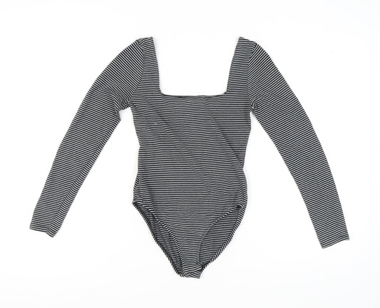 Miss Selfridge Women's Black Striped Bodysuit, Size 12