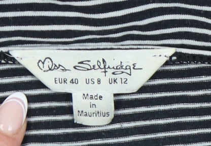 Miss Selfridge Women's Black Striped Bodysuit, Size 12