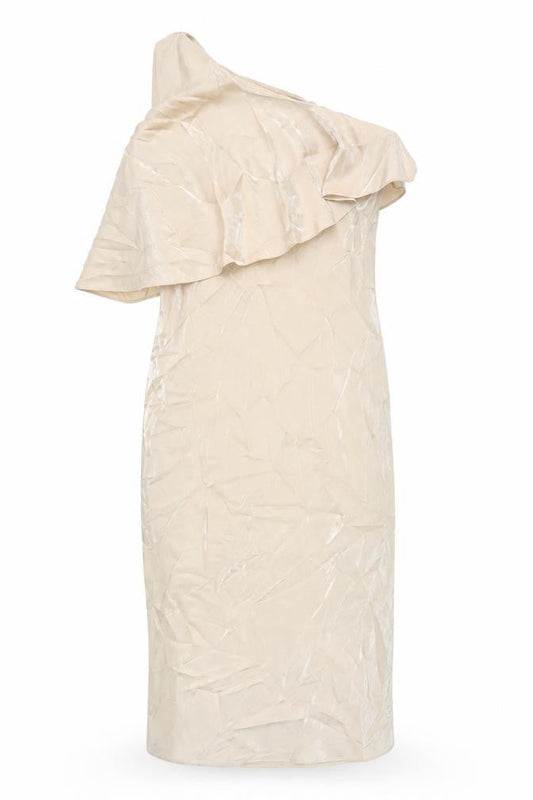 Front view of Autograph Women's Beige One Shoulder Dress