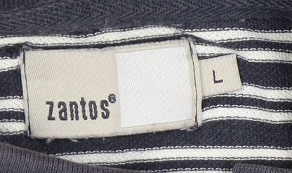Zantos Men's Black Striped Polo Shirt L Cotton