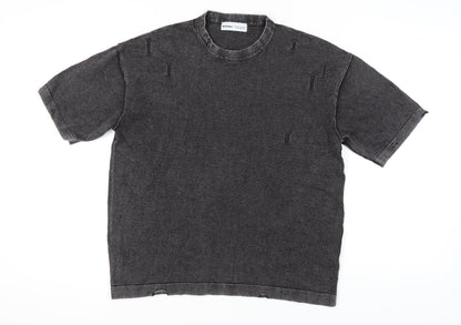 Bershka Unisex Grey Jersey T-Shirt, Size 12, Casual Style