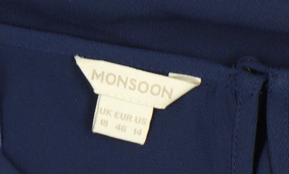 Monsoon Women's Blue Shift Dress, Size 18, Flared Sleeves