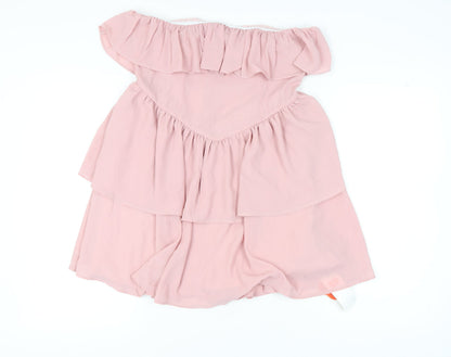 Cider Women's Pink Off Shoulder Ruffle Dress L