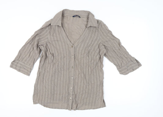 Evans Women's Beige Striped Button-Up Shirt Size 18