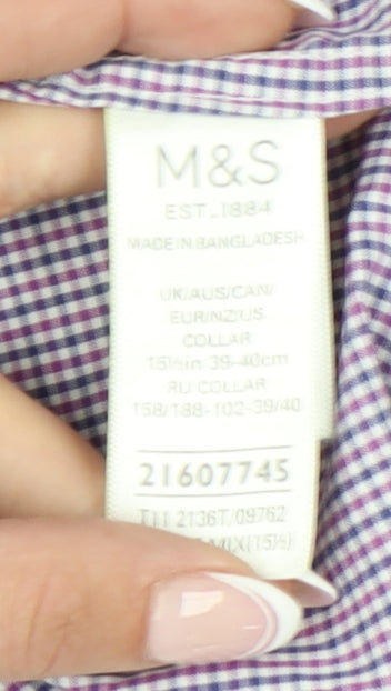 Marks and Spencer Men's Multicoloured Check Shirt, Size 15