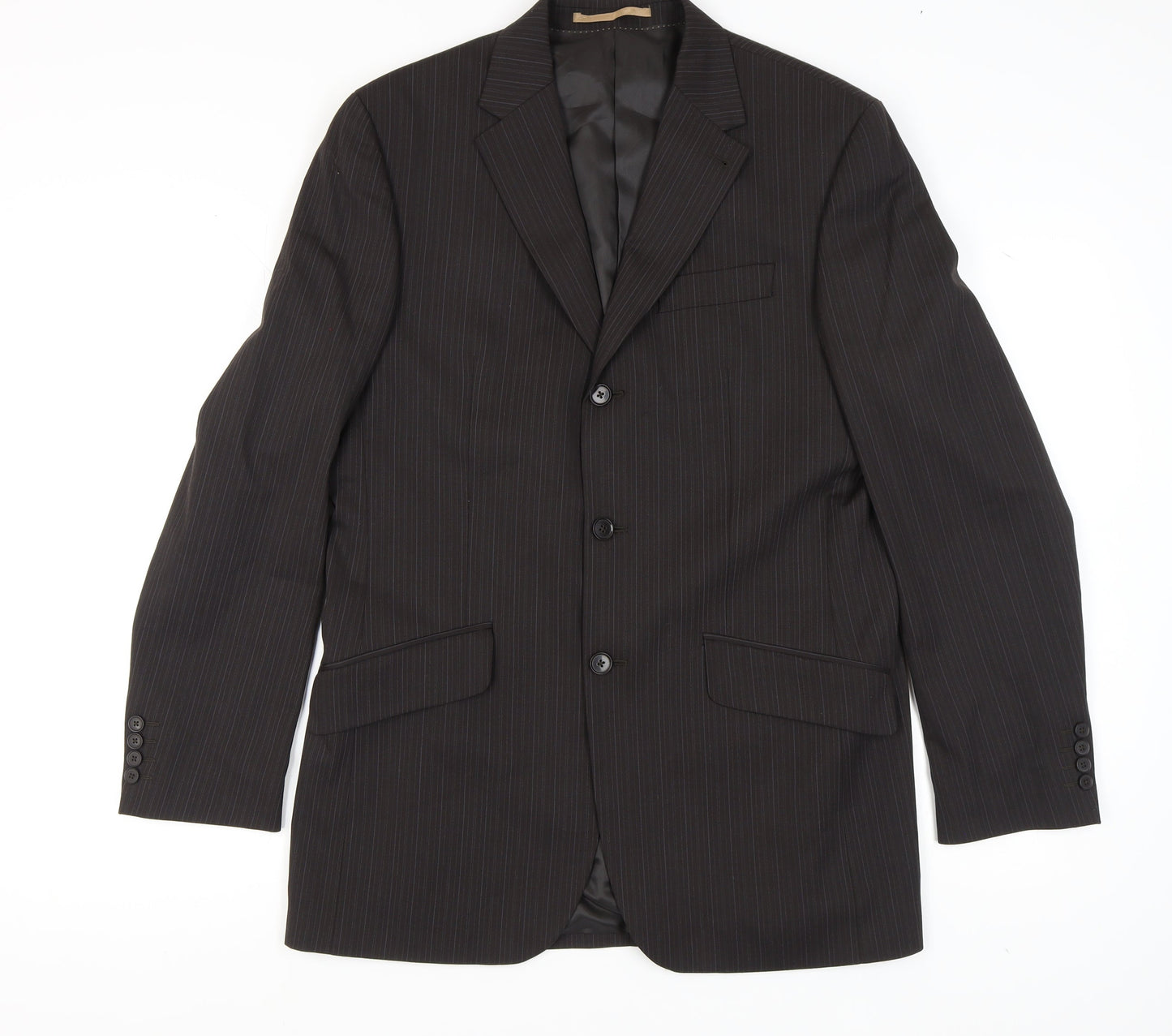 Next Men's Black Striped Blazer 40L Long Jacket