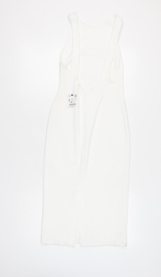 Zara Women's White Sleeveless Dress - Size S