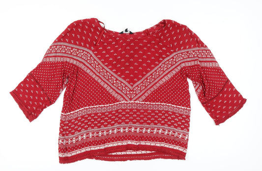 New Look Women's Red Geometric Tunic Blouse Size 12