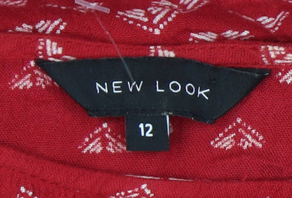 New Look Women's Red Geometric Tunic Blouse Size 12