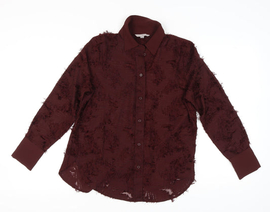 H&M Women's Red Button-Up Shirt, S, Collared, Classic Style