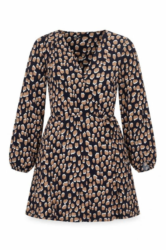 Front view of Roman Women's Multi Animal Print Long Sleeve Dress