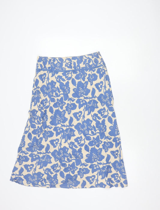 Boden Women's Blue Floral A-Line Linen Skirt Size 10
