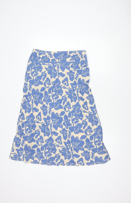 Boden Women's Blue Floral A-Line Linen Skirt Size 10