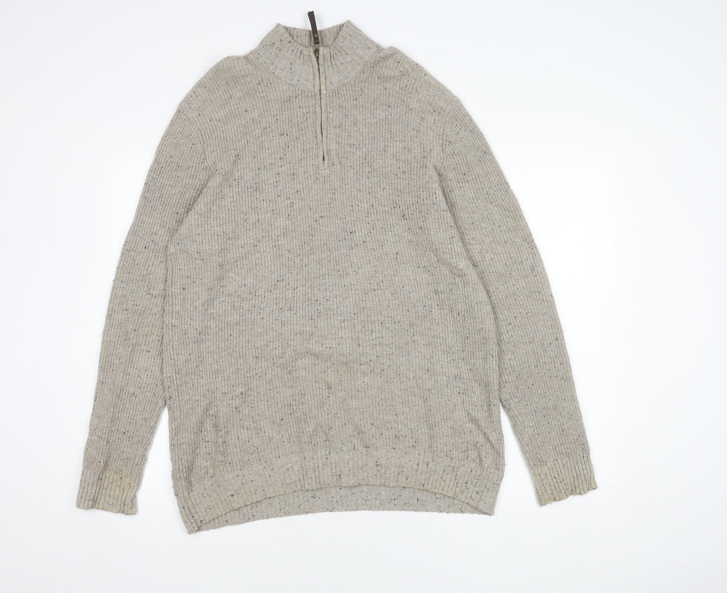 Mantaray Men's Beige Pullover Jumper, L, High Neck, 1/2 Zip