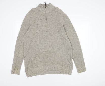 Mantaray Men's Beige Pullover Jumper, L, High Neck, 1/2 Zip