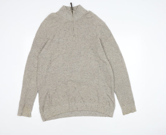 Mantaray Men's Beige Pullover Jumper, L, High Neck, 1/2 Zip
