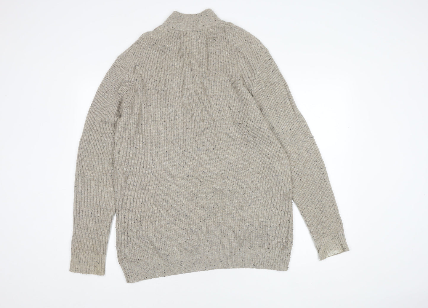 Mantaray Men's Beige Pullover Jumper, L, High Neck, 1/2 Zip